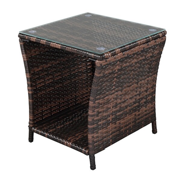 Glass Surface Iron Frame Rattan Fashionable Side Table