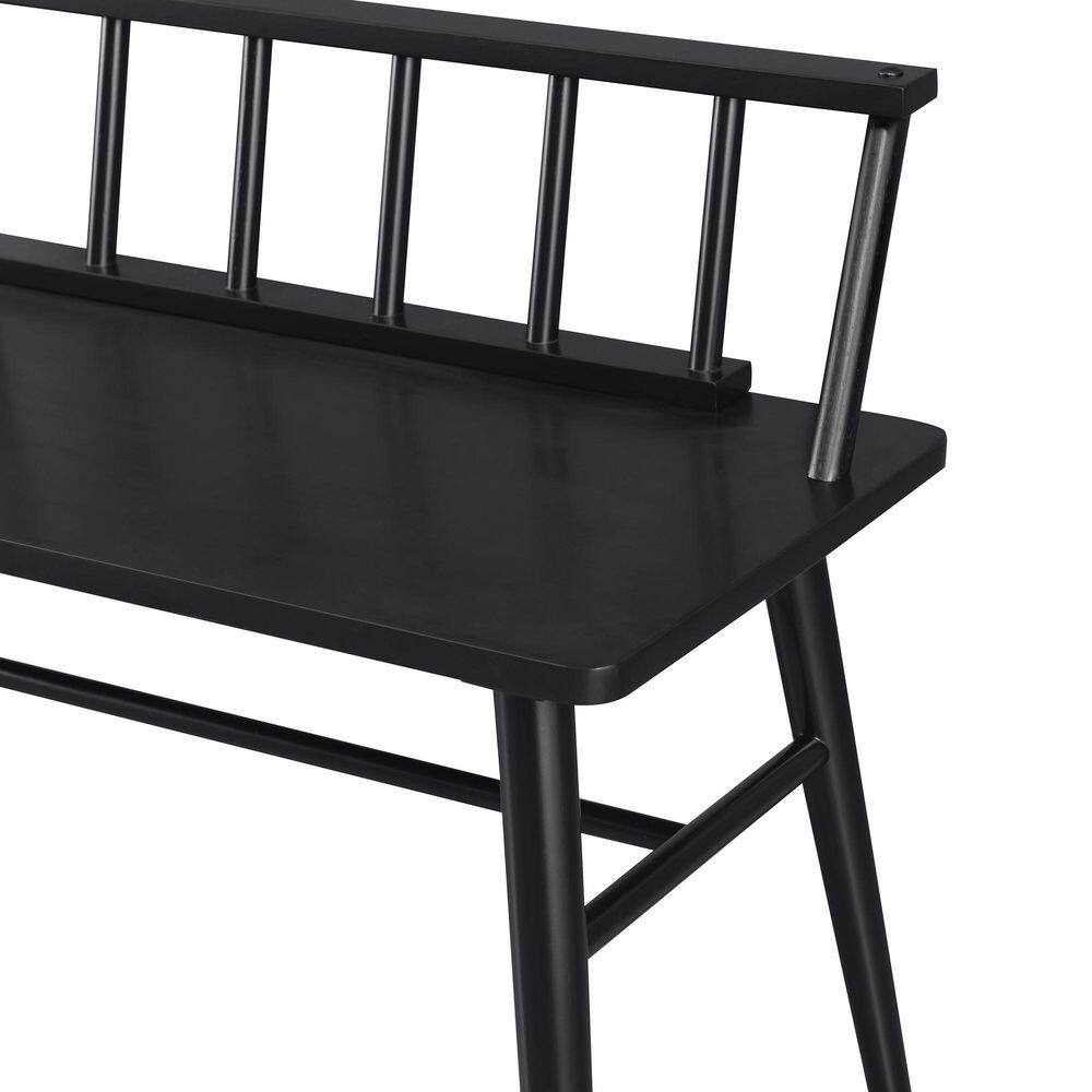 Welwick Designs Black Solid Wood Scandinavian Bench with Low Spindle Back (26 in. H x 48 in. W x 17 in. D) HD9493