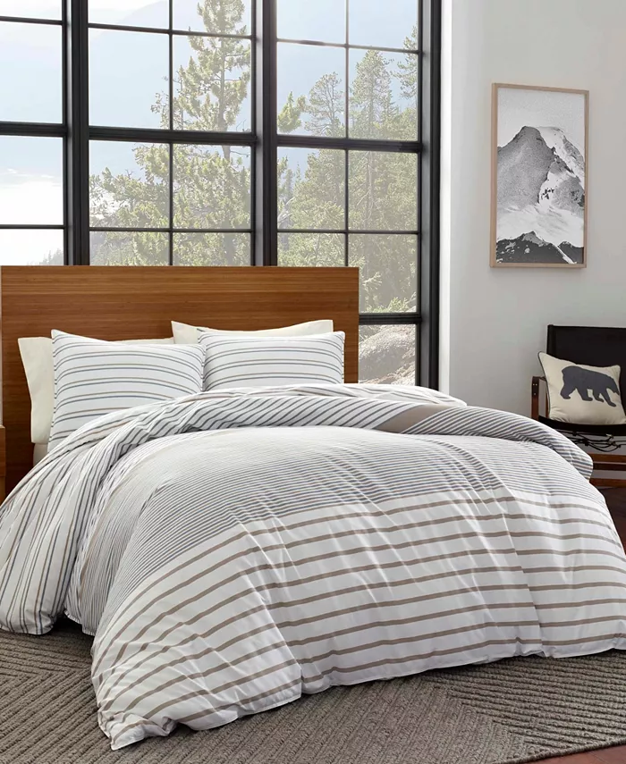 Eddie Bauer Cooper Stripe Beige Duvet Cover Set， Twin