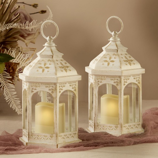 Kate Aspen Led Hexagon Distressed Lantern set Of 2