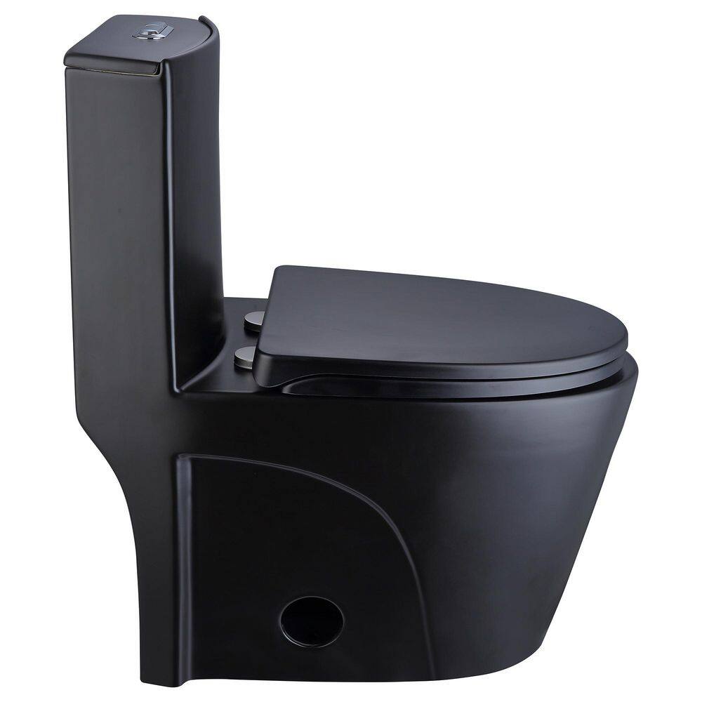 tunuo Comfort Height 1-piece 1.11.6 GPF Dual Flush Elongated Toilet in. Black Seat Included SFCL-1056MB