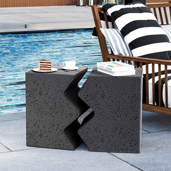 Outdoor Concrete Side Table w Spotted，Set of 2 Patio Rectangular End Table