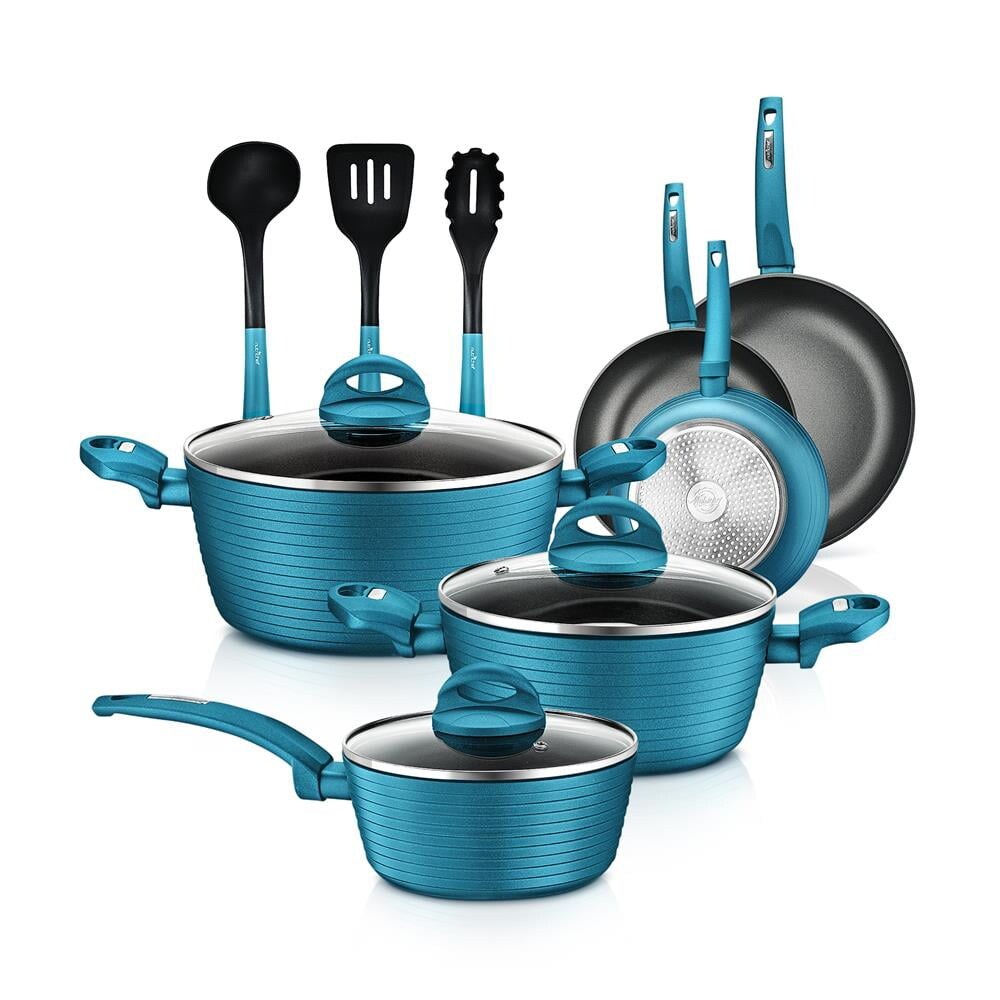 12 Piece Pots and Pans Non-Stick Cookware Set，|Blue