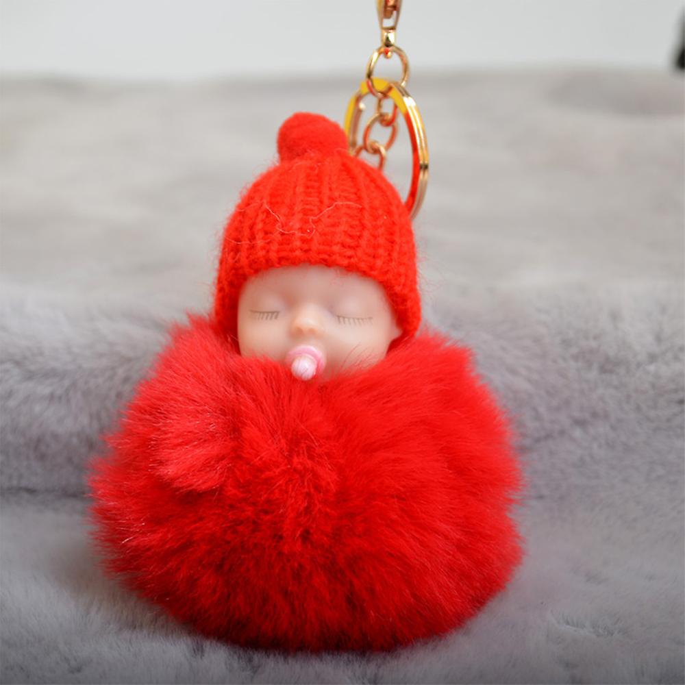 Cute Nipple Knitted Hat Sleeping Baby Doll Fake Fur Fluffy Lovely Ball Keychain Bag Key Rings Car Key Pendant Ornaments Gifts Style 7  7