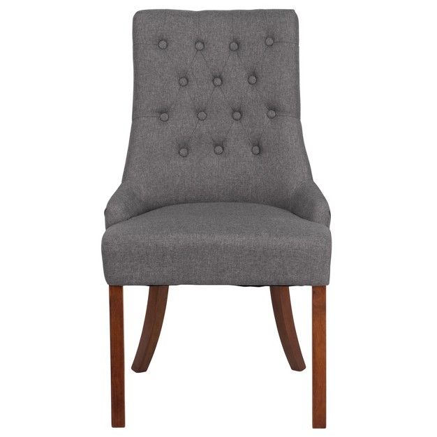 Emma And Oliver Gray Fabric Tufted Chair With Curved Mahogany Legs