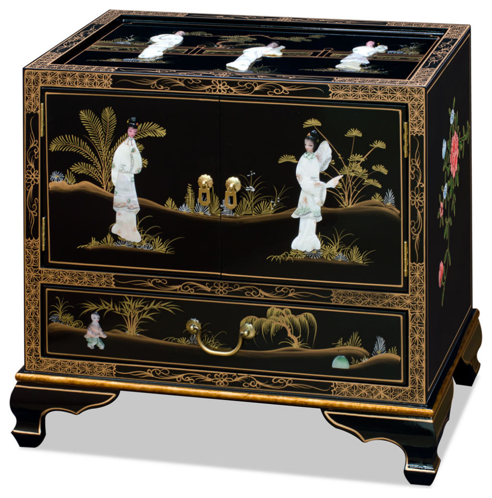 Black Lacquer Mother of Pearl Oriental Accent Cabinet   Asian   Side Tables And End Tables   by China Furniture and Arts  Houzz