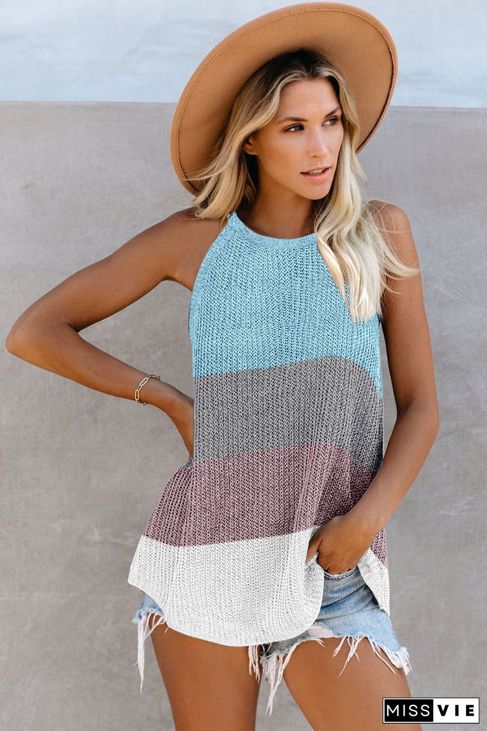 Color Block Striped Knit Tank Top