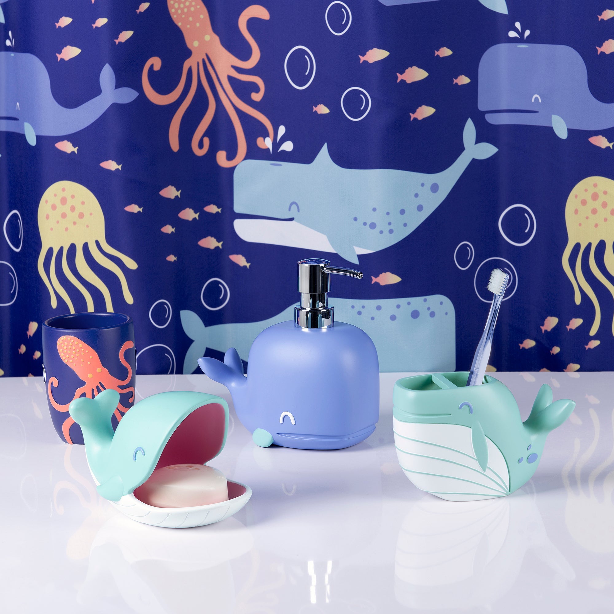 Whales 4-Piece Resin Bathroom Accessory Set