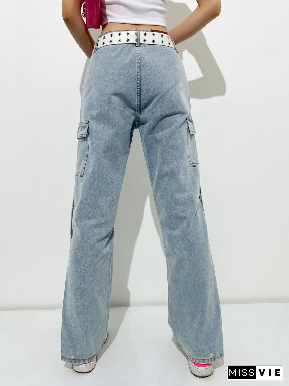 Washed Buttoned Slim Straight Jeans