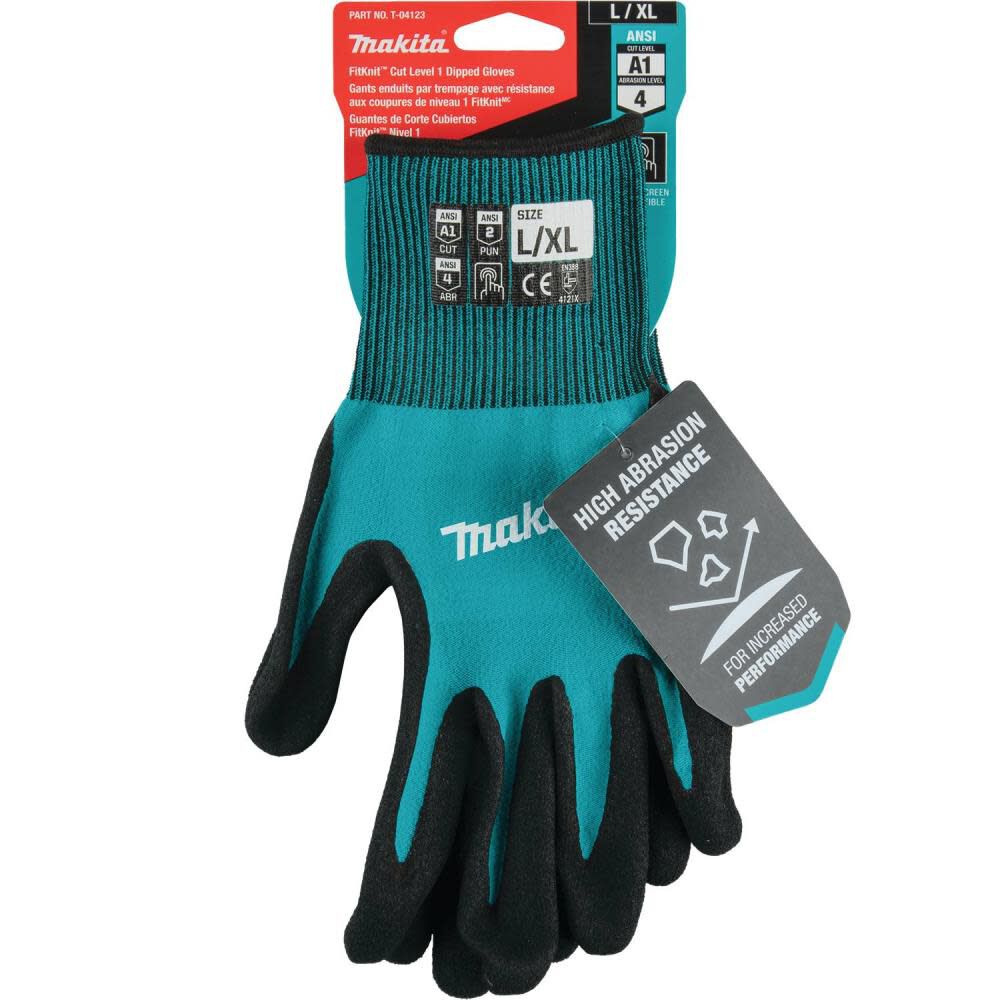 Makita FitKnit Gloves Cut Level 1 Nitrile Coated Dipped L/XL T-04123 from Makita