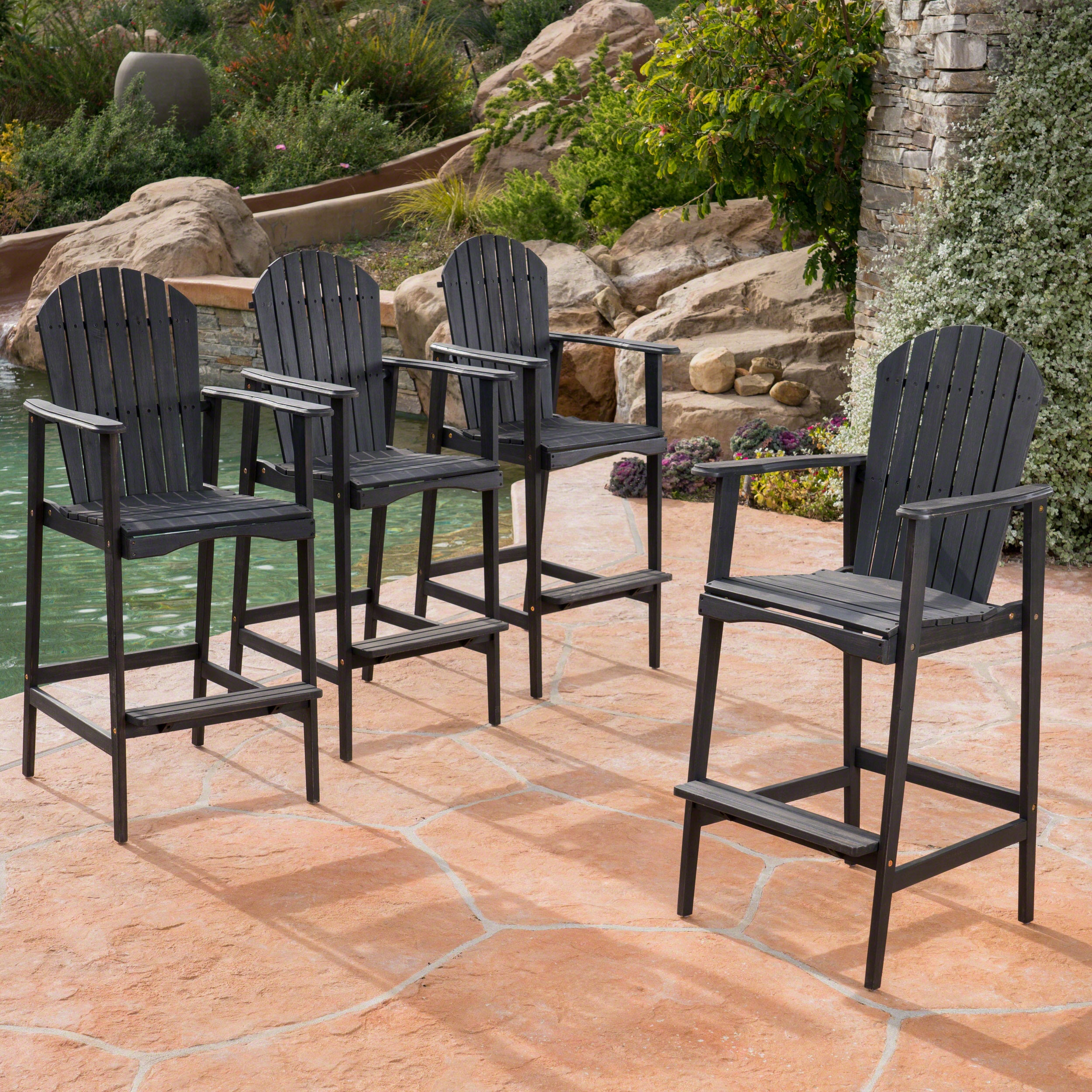 Malibu Outdoor Finished Acacia Wood Adirondack Barstools