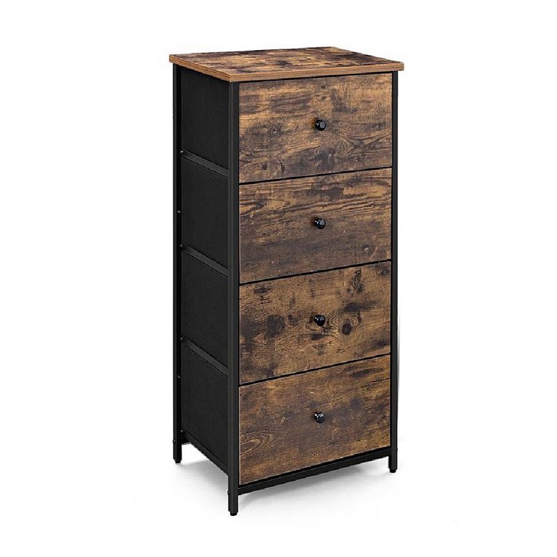 Rustic Vertical Dresser Tower， Industrial Drawer Dresser With 4 Drawers， Wooden Top And Front