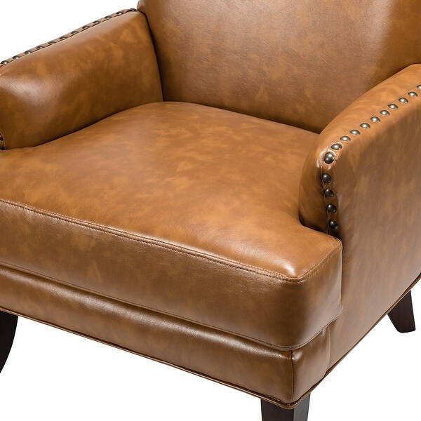 Anatole Modern Leather Wingback Arm Chair with Nailhead Trim by HULALA HOME