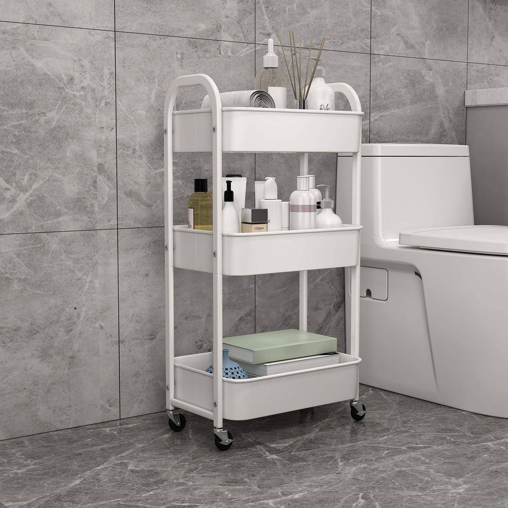 3-Tier Rolling Utility Cart with Caster Wheels Easy Assembly for Kitchen Bathroom PU2BGQ