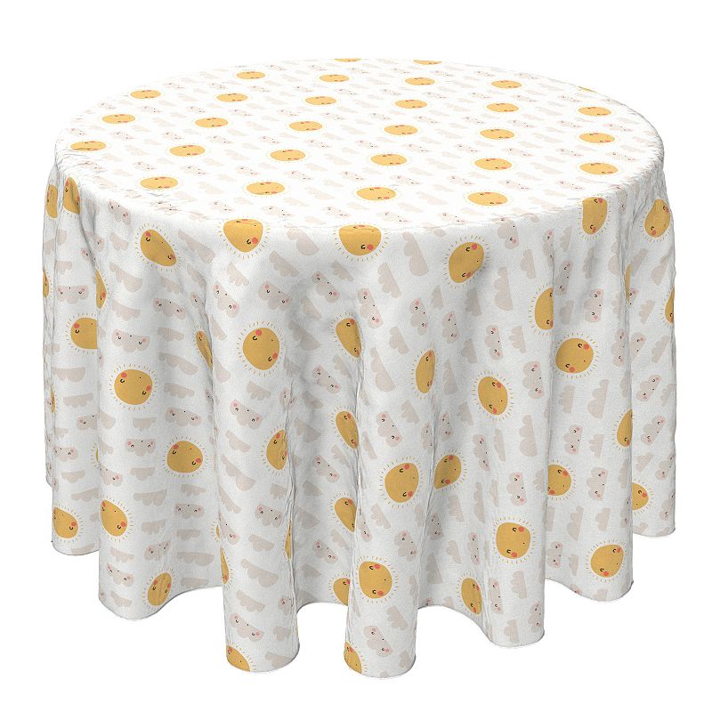 Round Tablecloth， 100% Cotton， 60 Round， Sun and Clouds