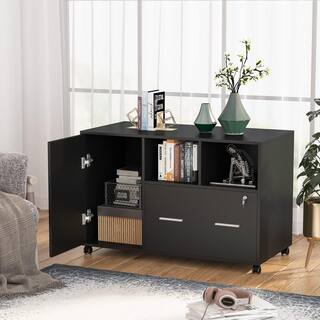 BYBLIGHT Atencio Black File Cabinet with Lock and Drawer Mobile Printer Stand BB-C0299XF