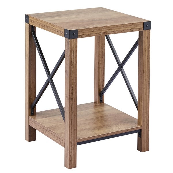 CO-Z 16-Inch Farmhouse Side or End Table with Storage Shelf