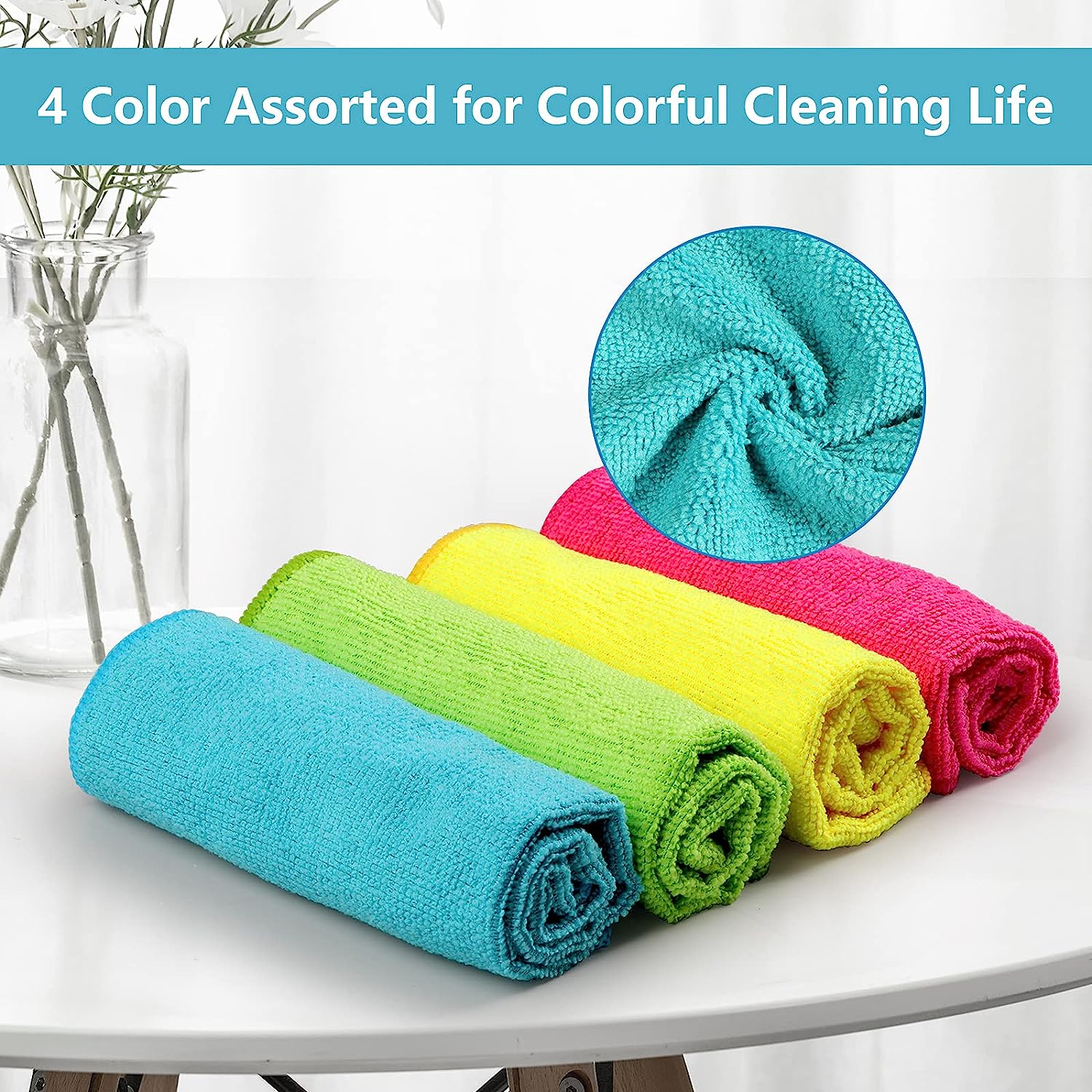 HOMEXCEL Microfiber Cleaning Cloth,12 Pack Cleaning Rag,Cleaning Towels with 4 Color Assorted,11.5