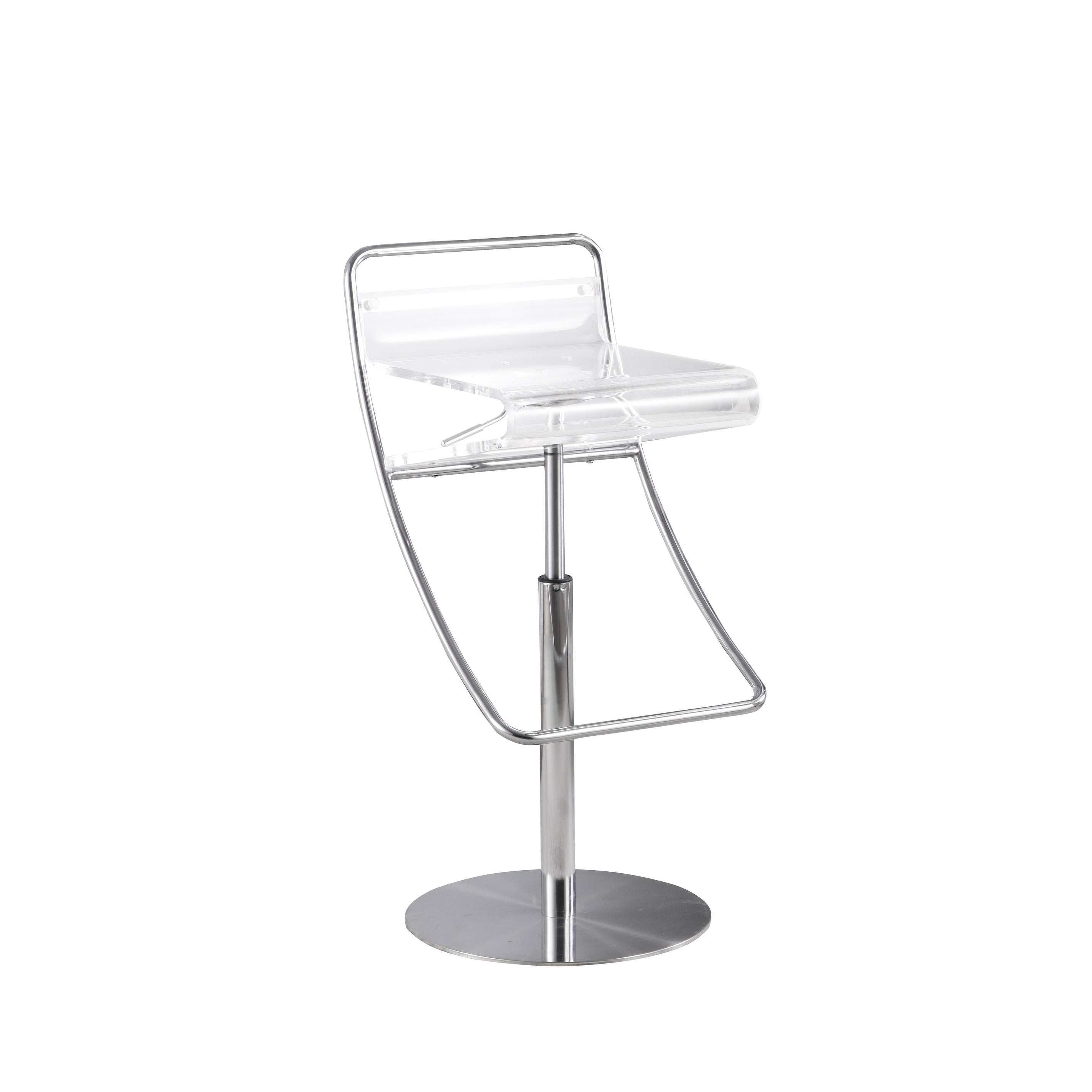 Somette Clear Acrylic Adjustable Height Stool with Polished Stainless Steel Finish