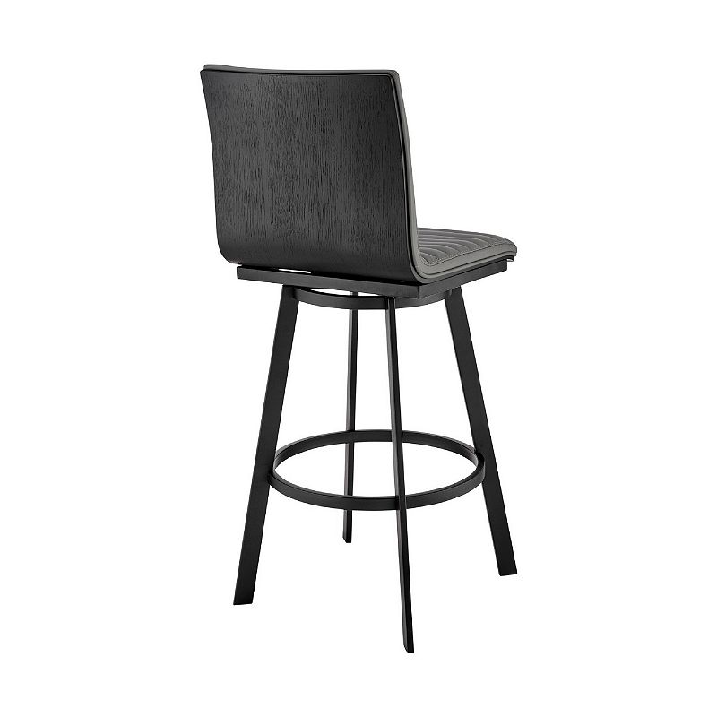 Swivel Barstool with Horizontal Channel Stitching， Black and Gray