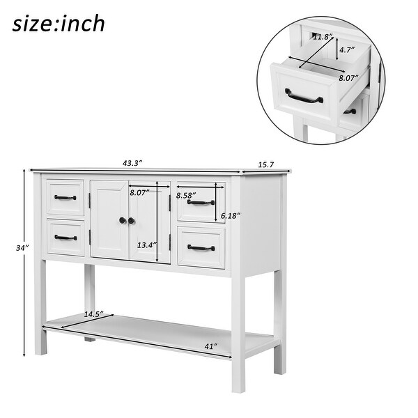 Console Table with 4 Drawers， 1 Cabinet and 1 Shelf