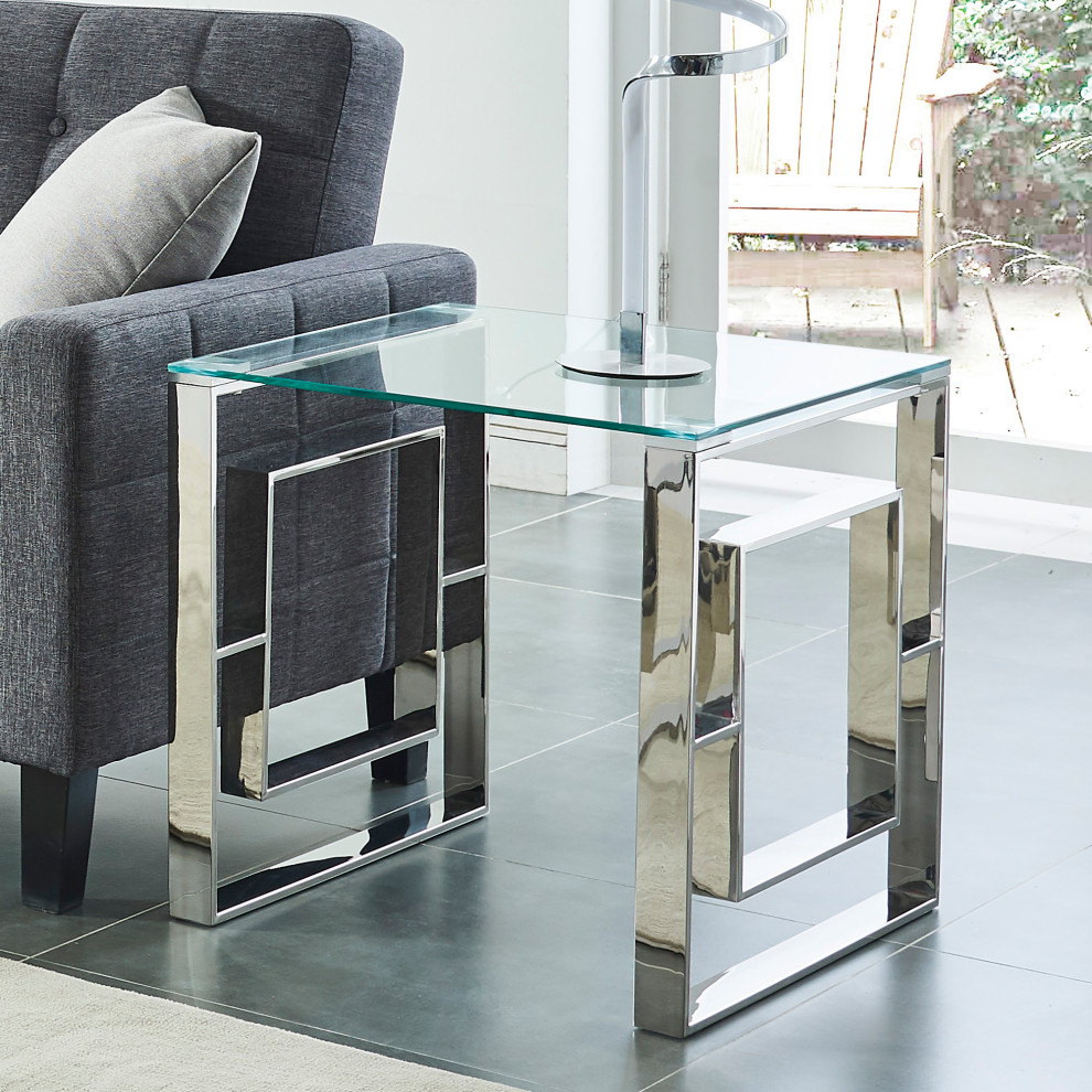 Contemporary Stainless Steel and Glass Accent Table   Contemporary   Coffee And Accent Tables   by WHI  Houzz