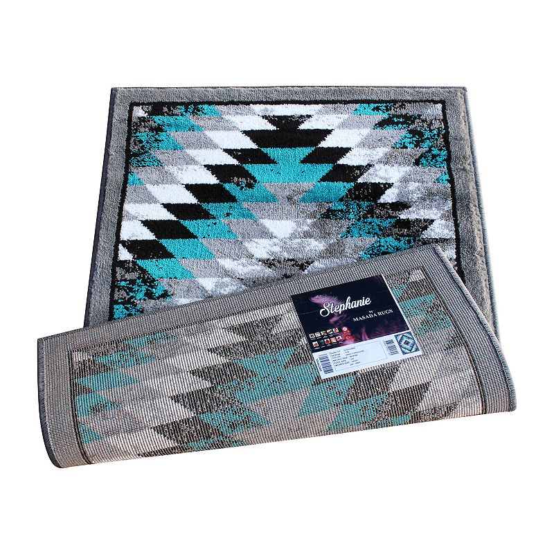 Masada Rugs Masada Rugs Stephanie Collection 2'x3' Area Rug Mat with Distressed Southwest Native American Design 1106 in Turquoise， Gray， Black and White