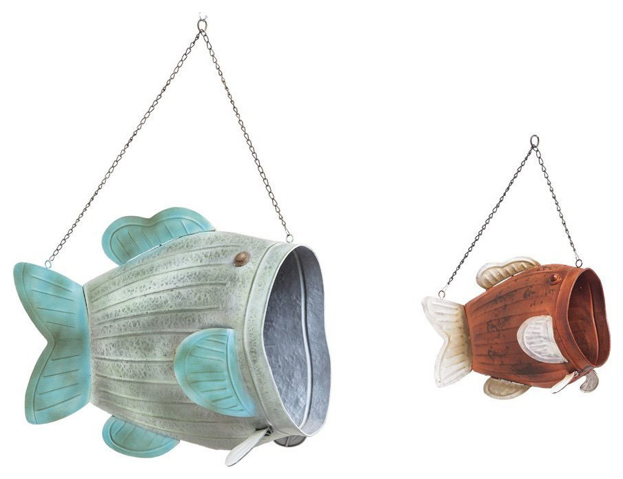 Hanging Metal Fish Planters  2 Piece Set   Beach Style   Outdoor Pots And Planters   by J. Thomas Products  Houzz