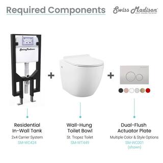 Swiss Madison St. Tropez Wall Hung Toilet Bowl 0.81.28 GPF Dual Flush Elongated in White SM-WT449