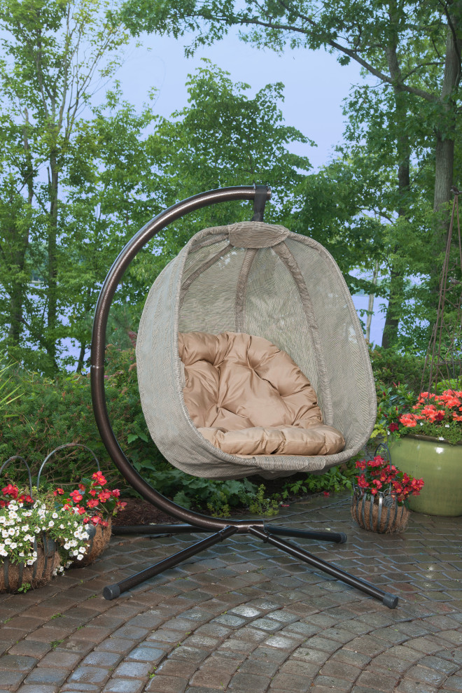 66H x 34W x 43D Hanging Egg Patio Chair   Transitional   Hammocks And Swing Chairs   by IDEAZ International  LLC  Houzz