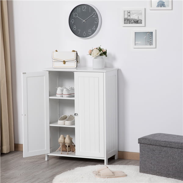 Topeakmart Free Standing Floor Cabinet Home Storage Cabinet with 2 Durable Doors and 2 Adjustable Shelves White