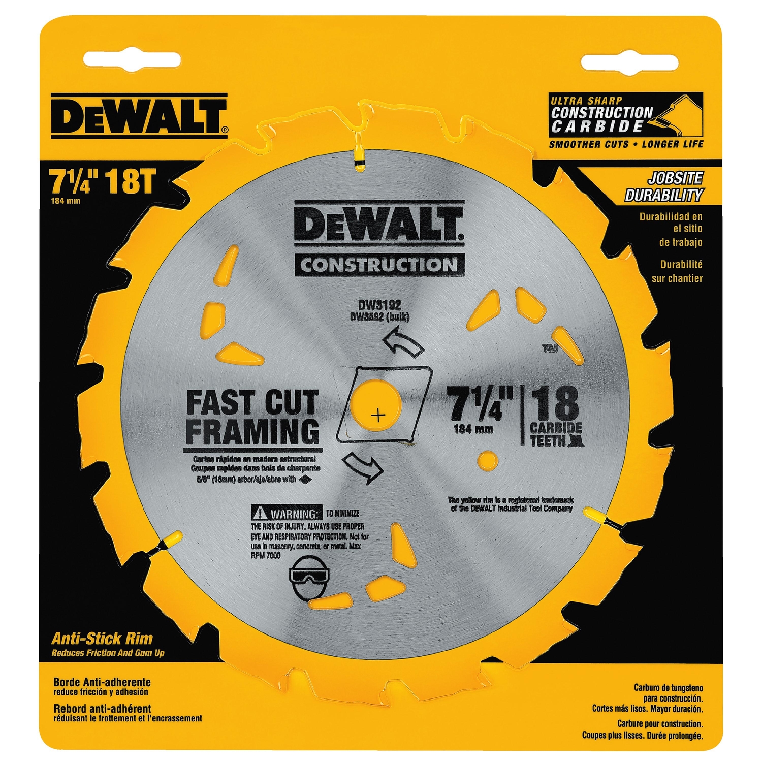 DW 7-1/4 in. D X 5/8 in. Carbide Circular Saw Blade 18 teeth 1 pk