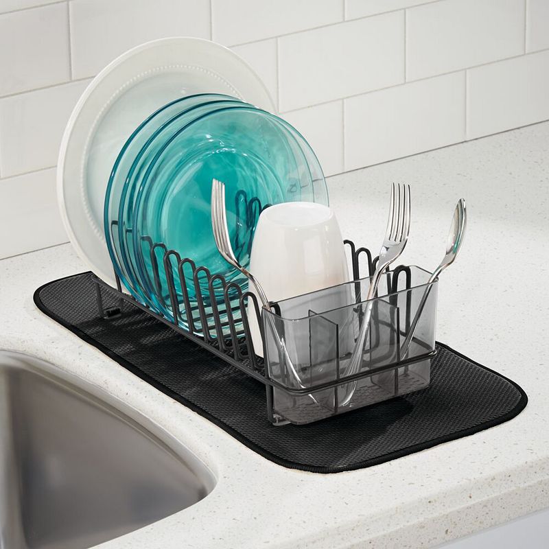 mDesign Kitchen Counter Dish Drying Rack and Microfiber Mat， Set of 2