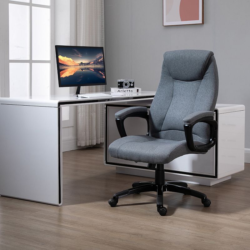 Vinsetto Ergonomic Home Office Chair Desk Computer Chair with 360 degree Swivel Adjustable Height Linen Fabric Padded Armrests and headrest Grey