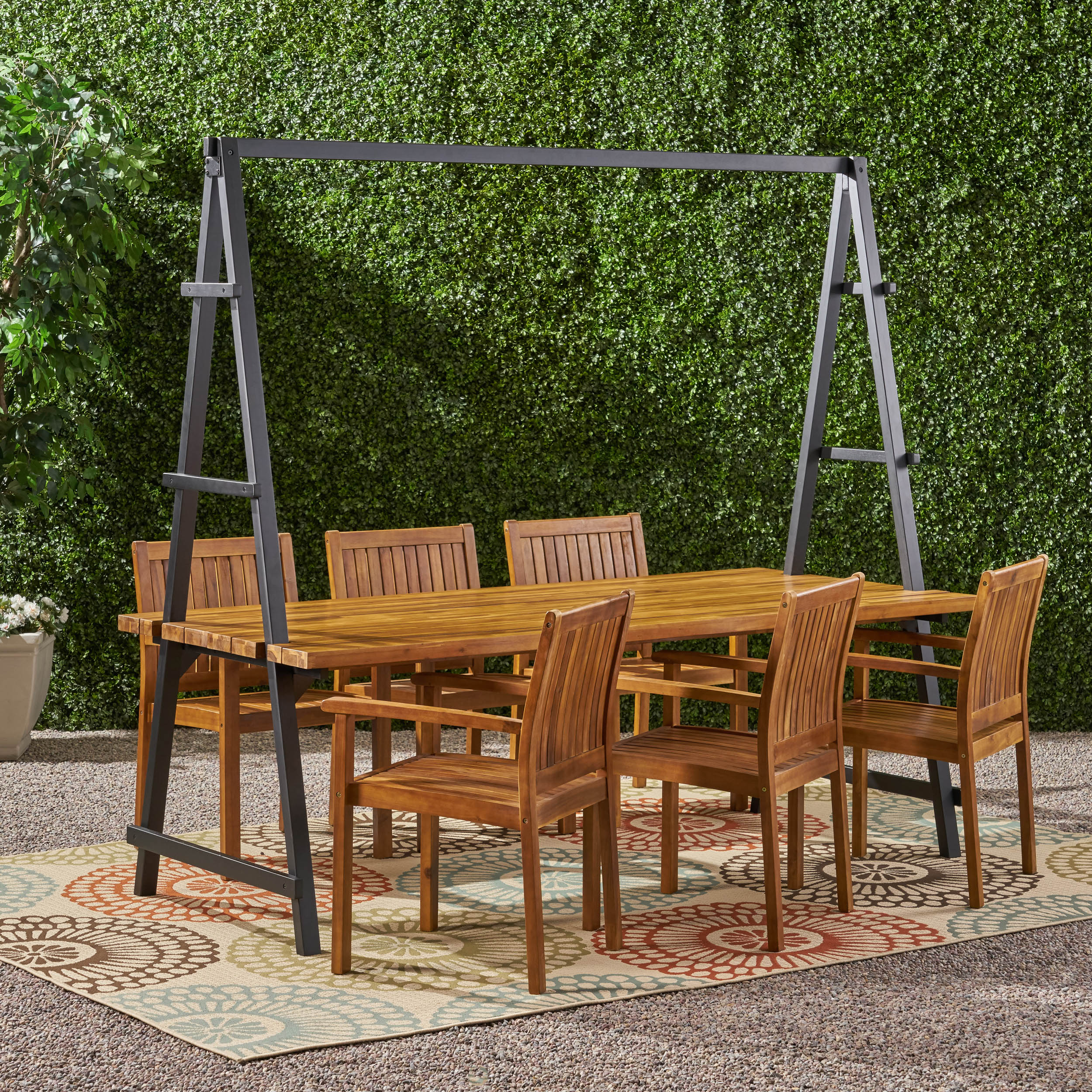 Brora Outdoor 6 Seater Acacia Wood and Iron Planter Dining Set