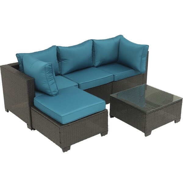 5Piece HandWoven PE Wicker Outdoor Patio Sectional Sofa Set with Cushions and Coffee Table