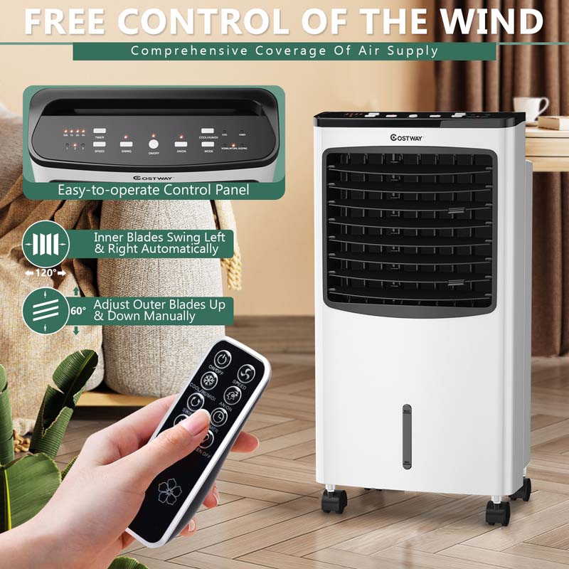 3-in-1 Portable Evaporative Cooler Fan Humidifier with Remote Control, 3 Wind Speeds, 7.5H Timer, 8L Water Tank