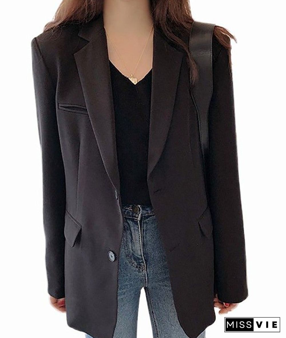 Long Sleeve Button Design Pocket Decor Blazer Coat