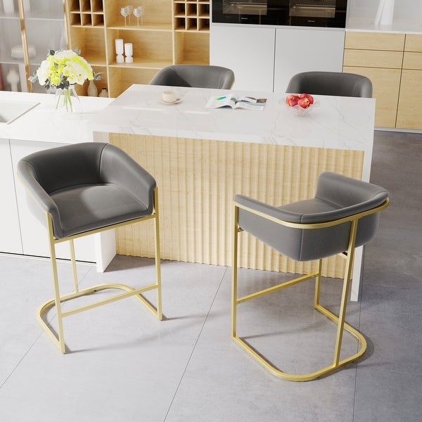 Modern Bar Stools Dining Chairs with Gold Frame， Set of 4