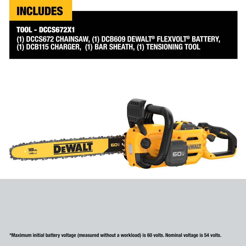 DEWALT 60V MAX Chainsaw 18" Brushless Cordless Kit DCCS672X1 from DEWALT