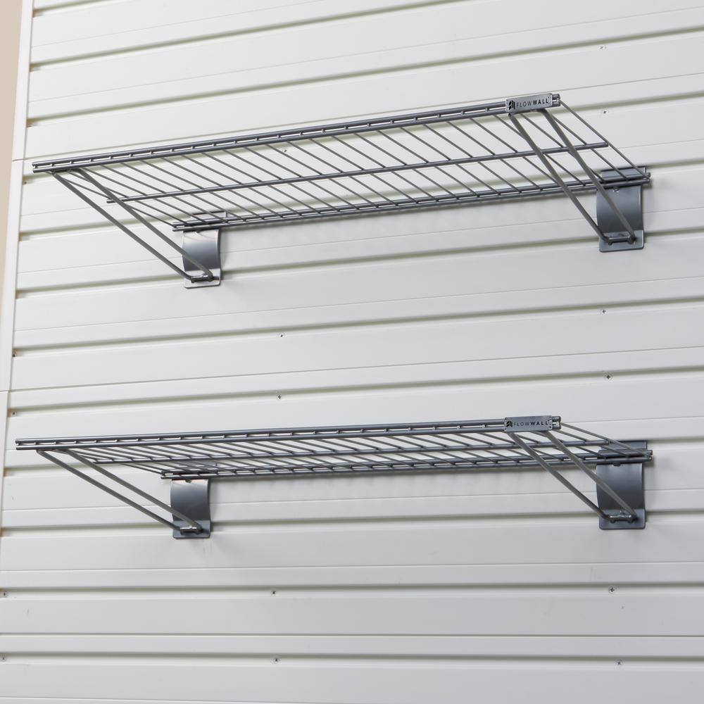 Flow Wall 12 in. x 24 in. Metal Garage Wall Shelving in Silver (2-Pack) FSS-MB2412-2S