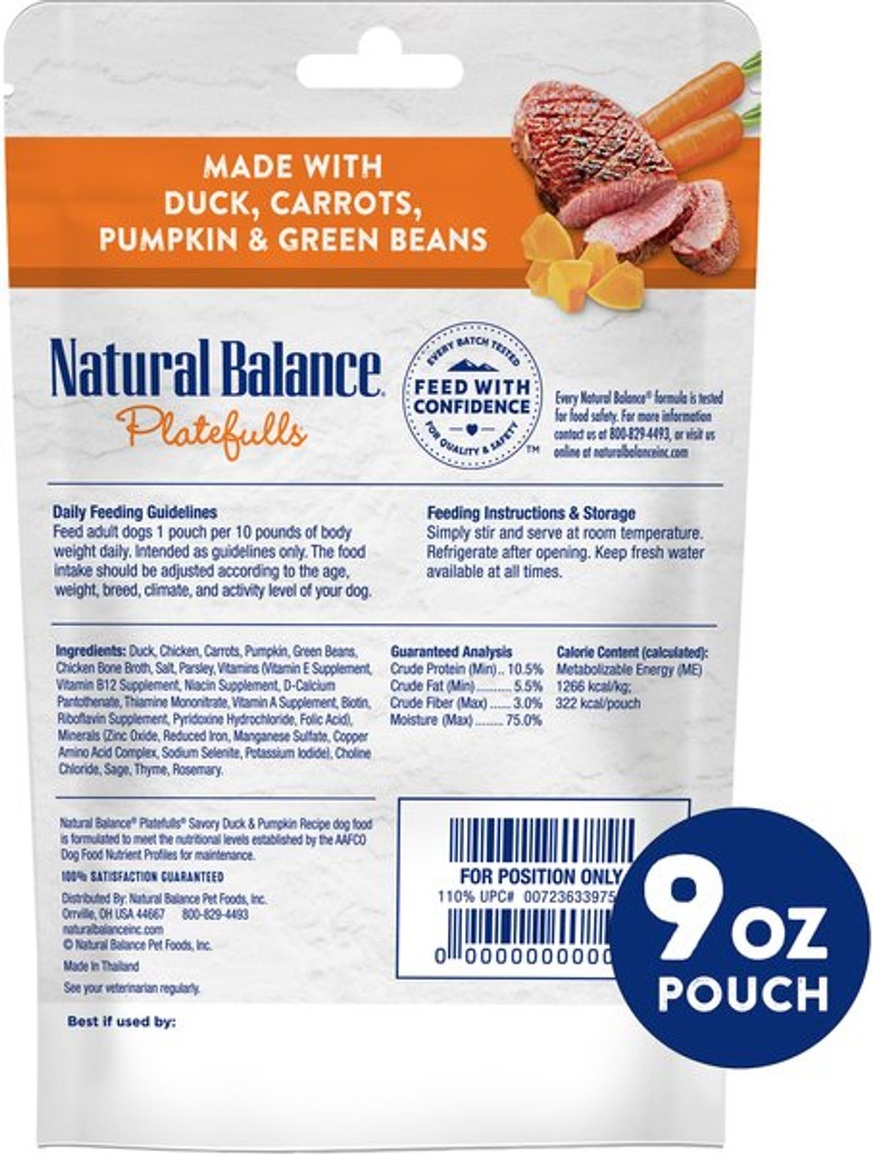 Natural Balance Platefulls Duck and Pumpkin Wet Dog Food， 9oz