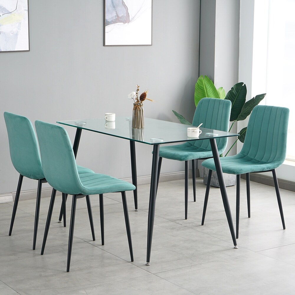 Set of 4 Upholstered Velvet Modern Dining Chair with Metal Legs