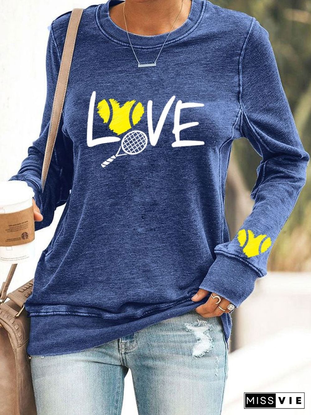 Women's love tennis printed casual sweatshirt