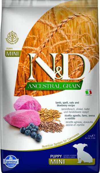 Farmina NandD Ancestral Grain Lamb and Blueberry Recipe Puppy Mini Dry Dog Food