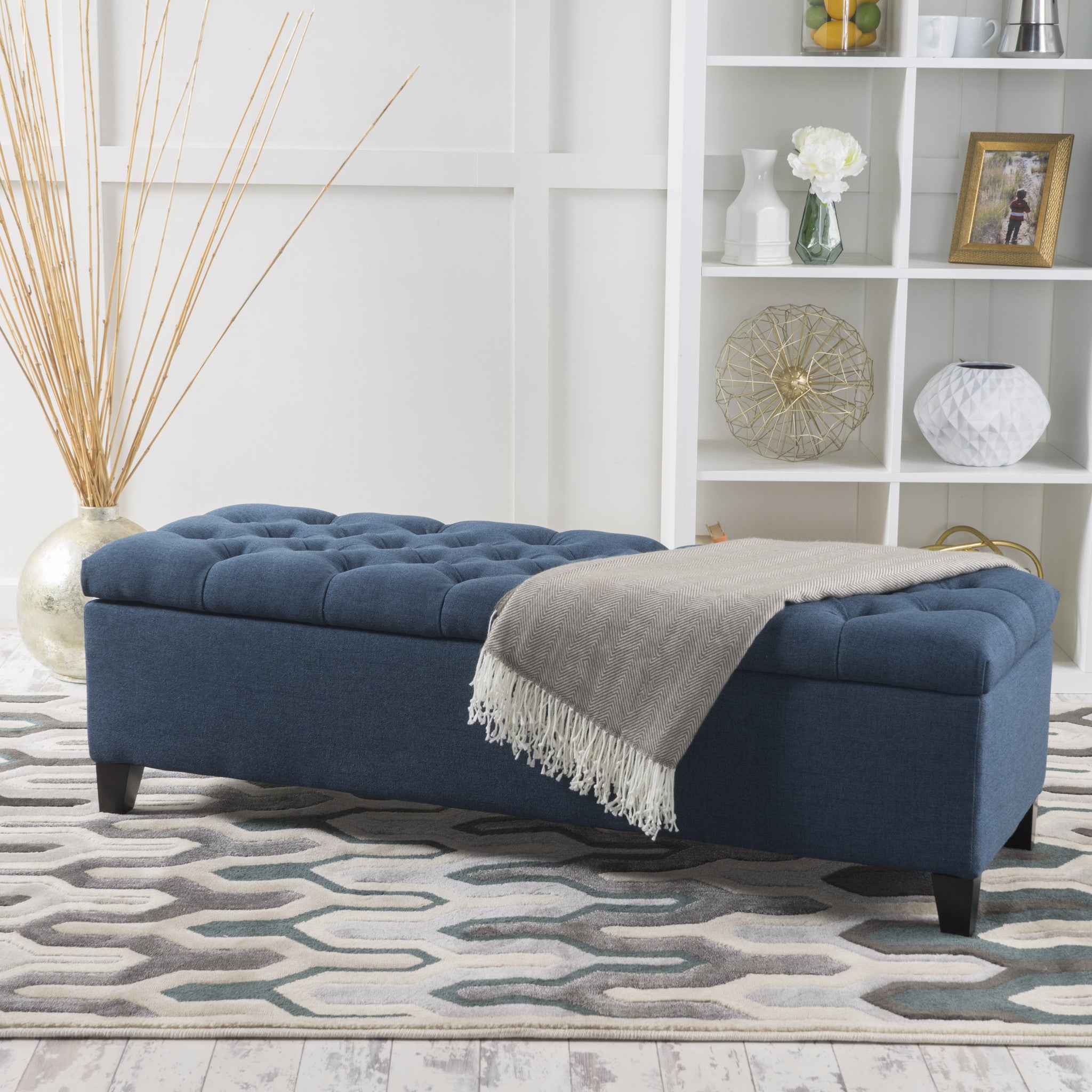 Molle Contemporary Button-Tufted Fabric Storage Ottoman Bench