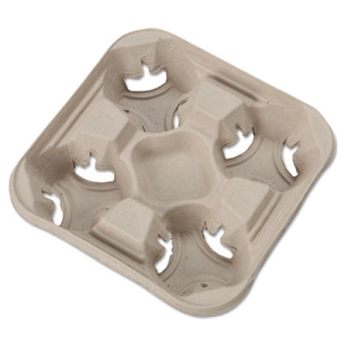 Chinet StrongHolder Molded Fiber Cup Trays， 8 oz to 32 oz， Four Cups， Beige， 300/Carton (20994CT)