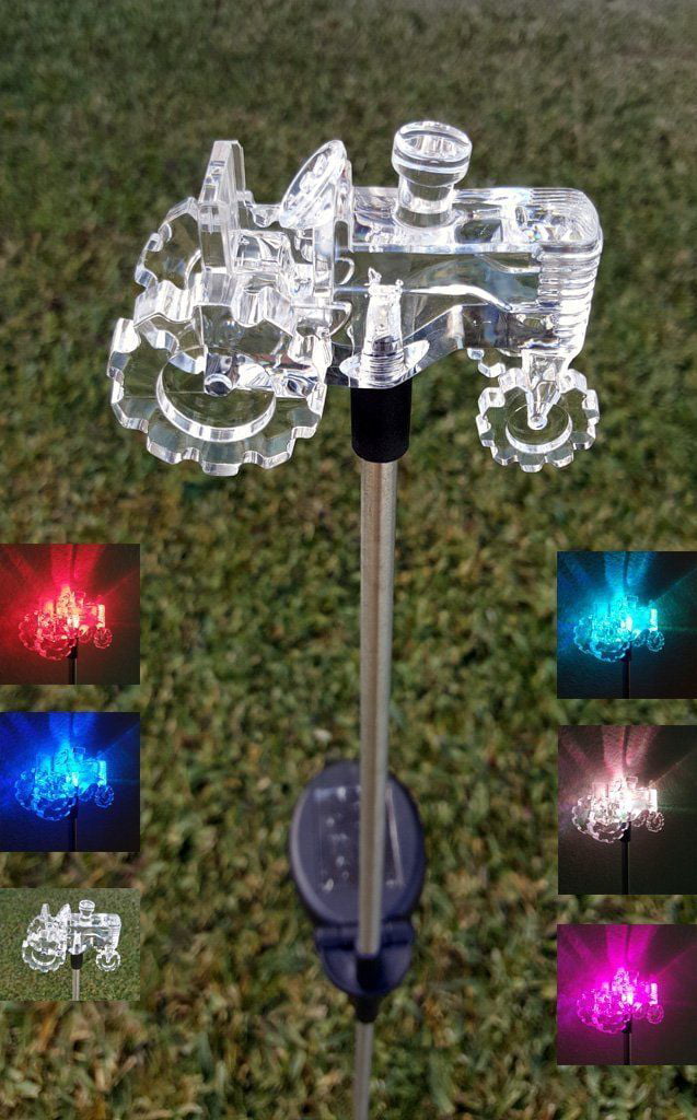 Solar Powered Tractor Garden Stakes LED Color Changing Lights， Set of 2