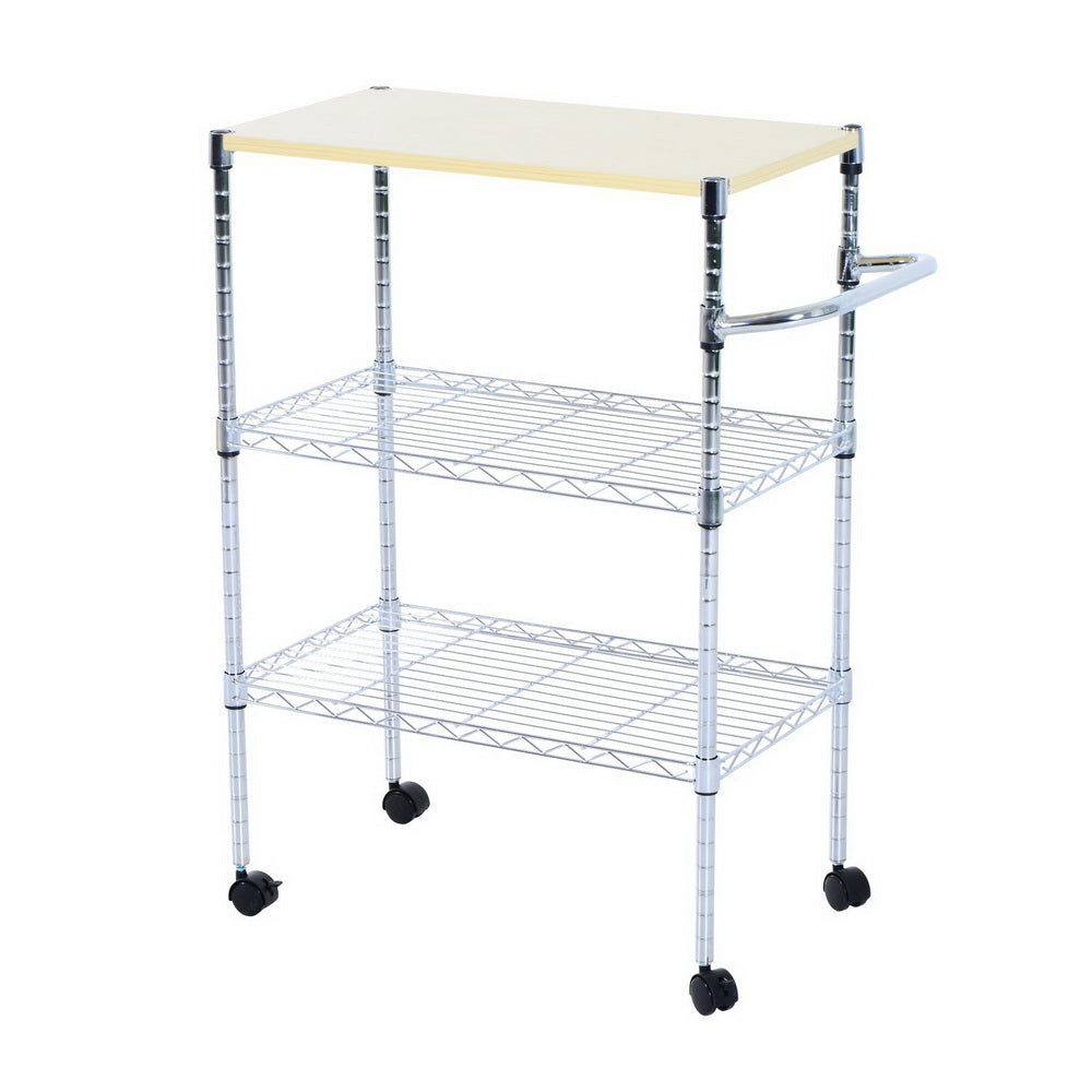 3-Tier Rolling Kitchen Trolley Cart Steel Island Storage Utility Service Dining