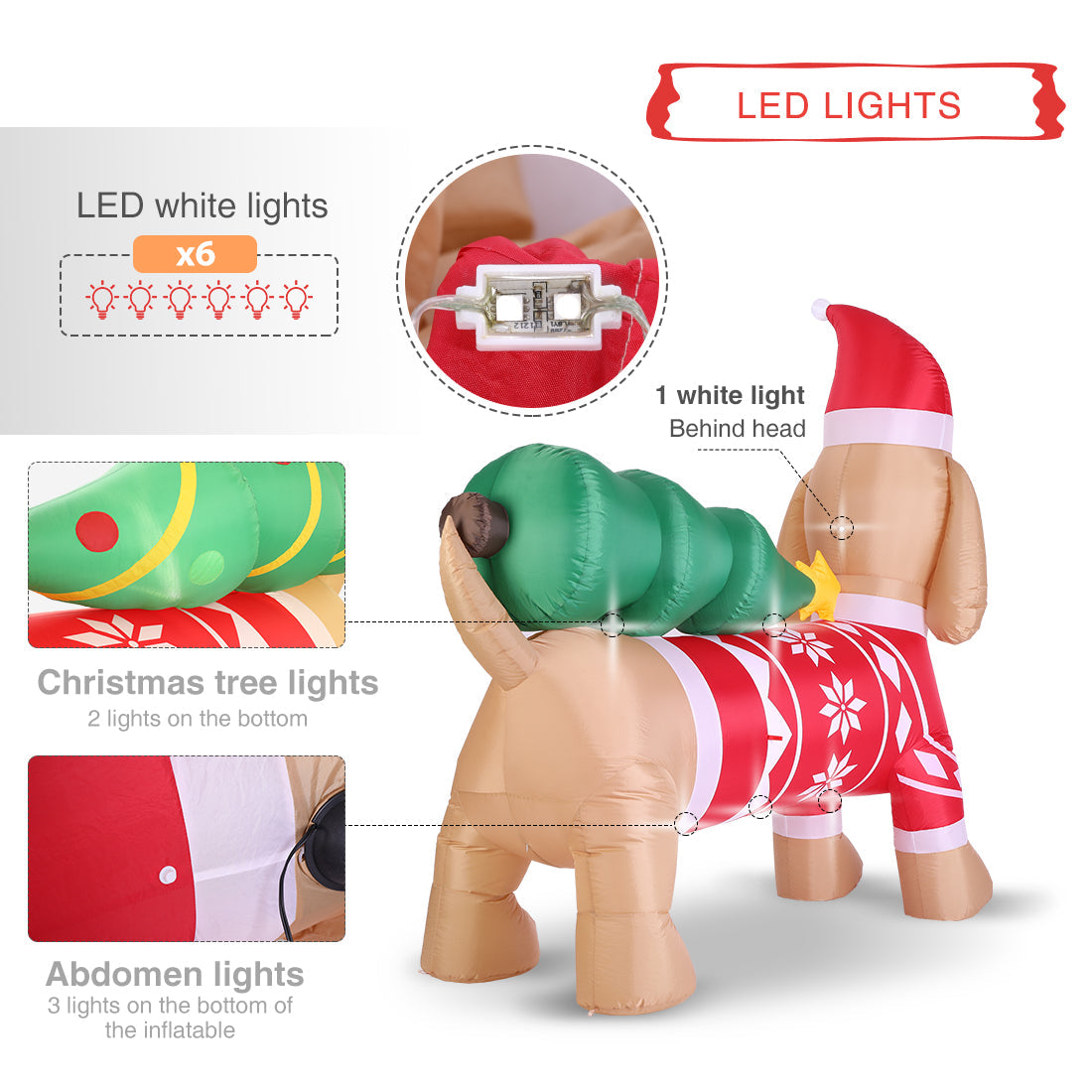 VIVOHOME 7ft Long Christmas Inflatable LED Lighted Dog with Hat and Tree, Christmas